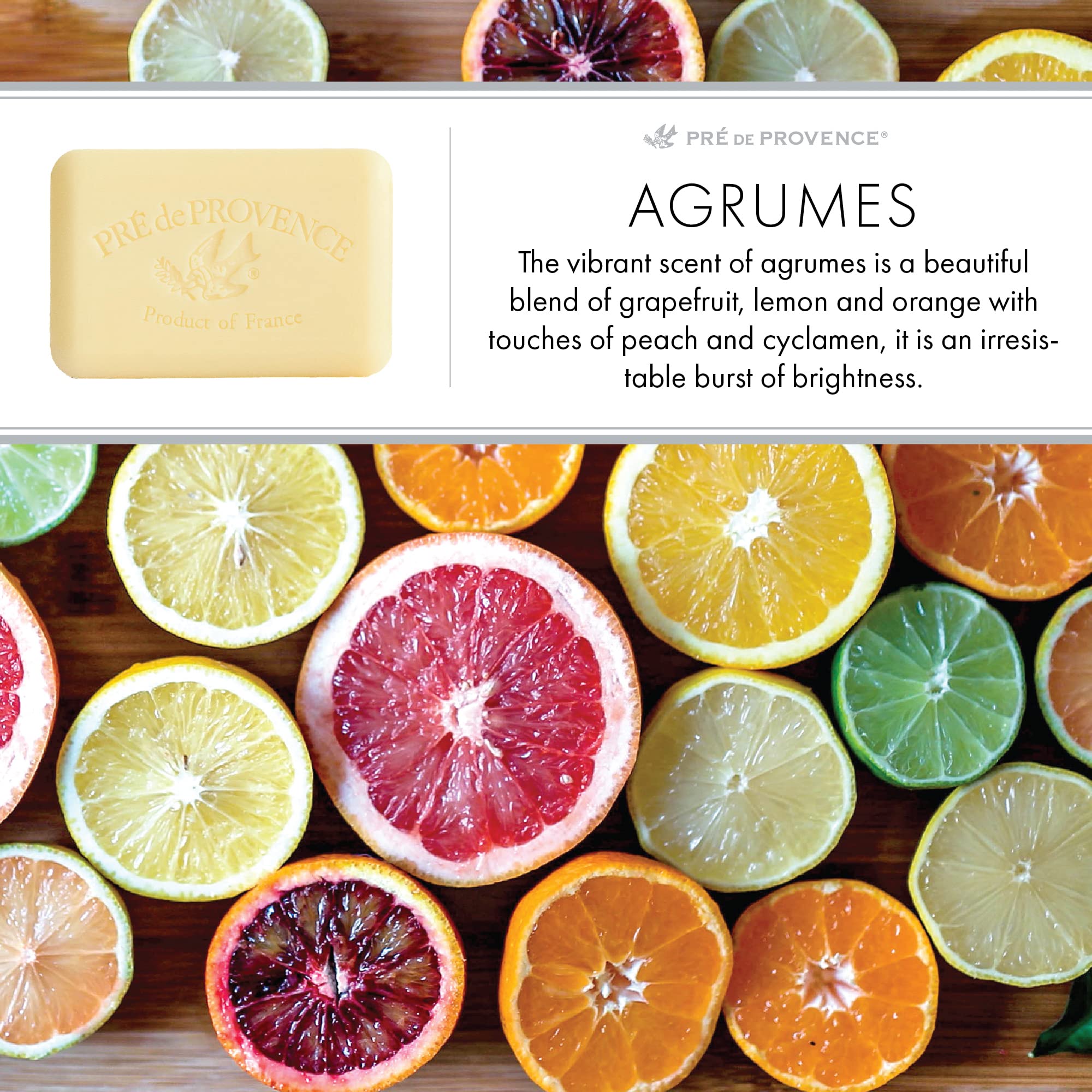 Pre de Provence Artisanal French Soap Bar Enriched with Shea Butter, Agrumes, 150 Gram